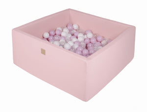 MeowBaby Blanc/Rose pastel/Transparent Piscine à balles Carré Coton Rose clair Avec 200 balles
