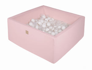 MeowBaby Blanc/Transparent/Blanc Perle Piscine à balles Carré Coton Rose clair Avec 200 balles