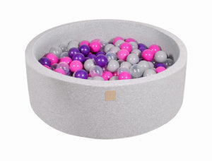 MeowBaby Rose foncé/Violet/Transparent/Gris Piscine à balles Ronde Coton Gris clair Avec 200 balles