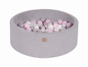 MeowBaby Transparent/Gris/Blanc Perle/Rose Pastel Piscine à balles Ronde Coton Gris clair Avec 200 balles
