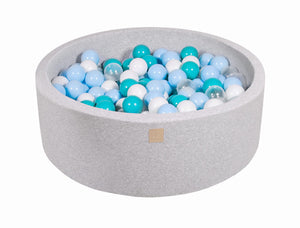 MeowBaby Turquoise/Bleu bébé/Transparent/Blanc Piscine à balles Ronde Coton Gris clair Avec 200 balles