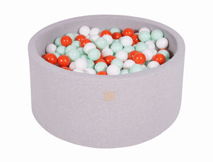 MeowBaby Orange/Blanc/Menthe Piscine à balles Ronde Coton Gris clair Avec 300 balles
