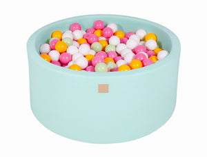 MeowBaby Blanc/menthe/rose clair/jaune Piscine à balles Ronde Coton Menthe Avec 300 balles