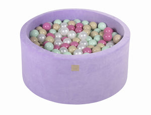 MeowBaby Beige/Blanc Perle/Rose Clair/Menthe Piscine à balles Ronde Velours Lilas Avec 300 balles