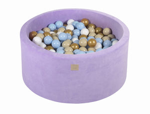 MeowBaby Bleu bébé/Blanc/Or/Beige Piscine à balles Ronde Velours Lilas Avec 300 balles