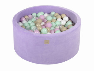 MeowBaby Rose Pastel/Menthe/Beige/Blanc/Transparent Piscine à balles Ronde Velours Lilas Avec 300 balles