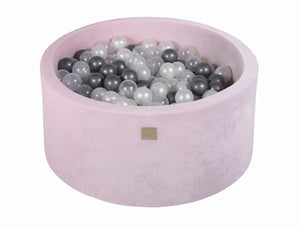 MeowBaby Argent/Blanc Perle/Transparent Piscine à balles Ronde Velours Rose pastel Avec 300 balles