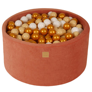 MeowBaby Blanc/Beige/Or Piscine à balles Ronde Velours Rouge Marsala Avec 300 balles