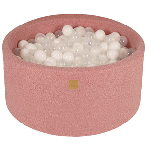 MeowBaby Blanc/Transparent Piscine à balles Rounde Tissu Bouclé Rose, 90x40 cm