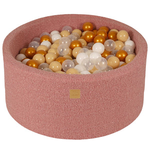 MeowBaby Or/Beige/Blanc/Transparent Piscine à balles Rounde Tissu Bouclé Rose, 90x40 cm