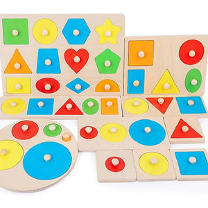 Smyles Puzzle de géométrie en bois Montessori