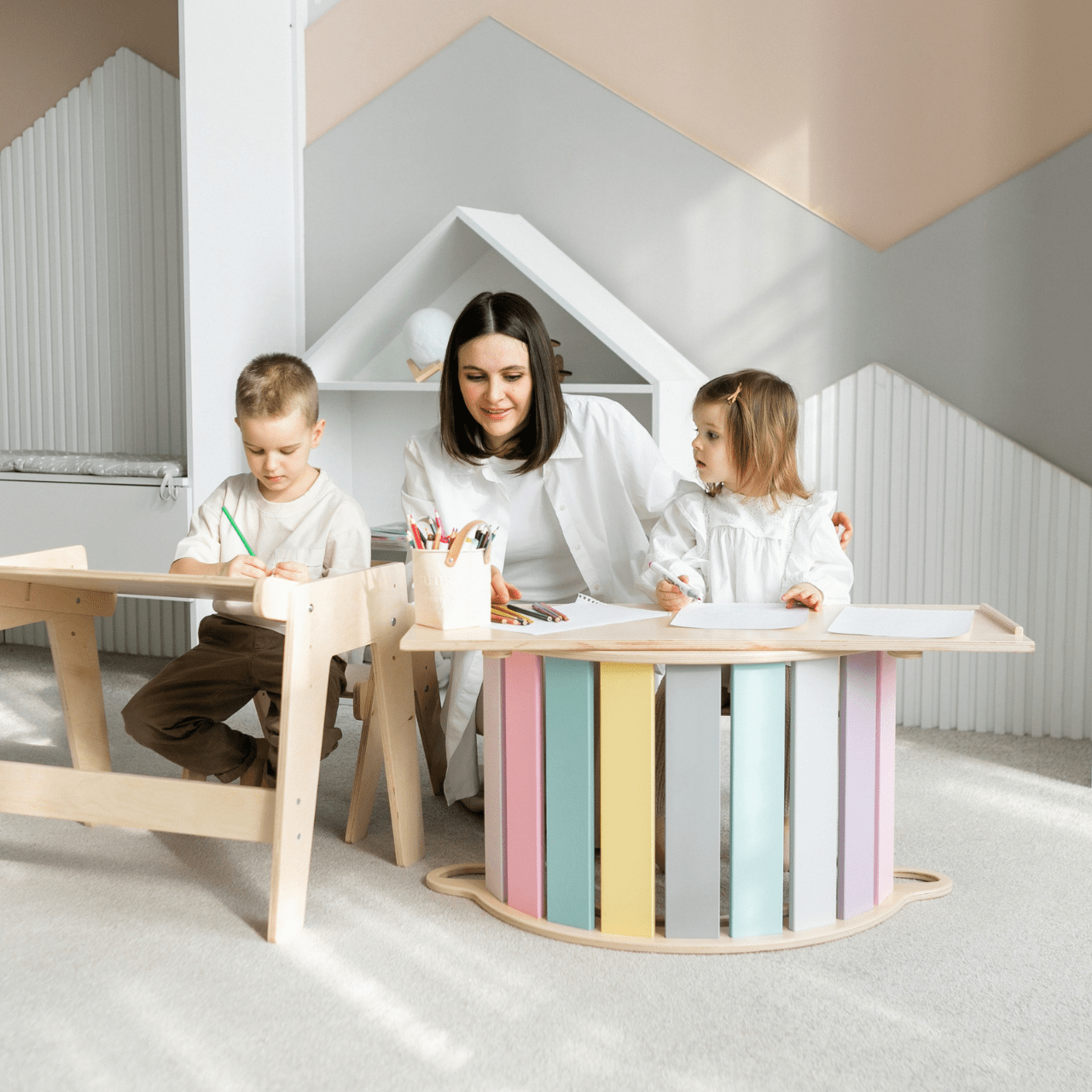 Smyles Arche de Motricité Montessori Pastel + Toboggan