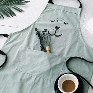 Smyles Green / Kids Cartoon Bear Kids Adult Aprons Woman kitchen apron BBQ Bib Baking Parent Child Painting Interest class Apron Home Cleaning Tools