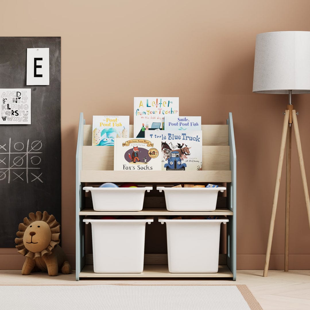 Smyles Étagère + Bibliothèque Montessori 2 en 1 Bleue