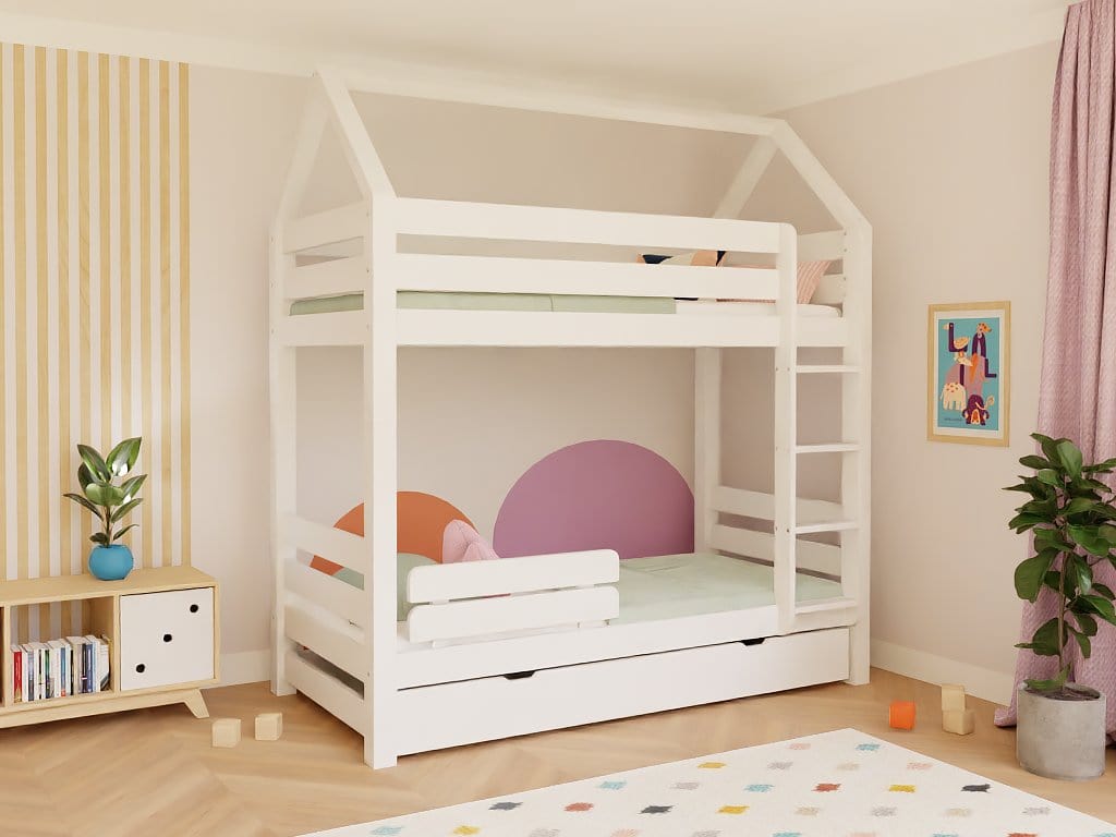 BENLEMI Blanc / Avec espace de Rangement / Sans barrière inférieurE Lit Montessori ALPY avec échelle 90x200 cm