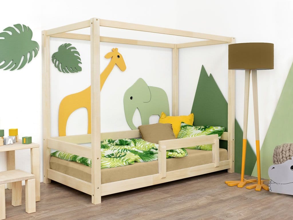 BENLEMI 80 * 160 cm / Bois Naturel Lit Montessori BUNKY avec barrières