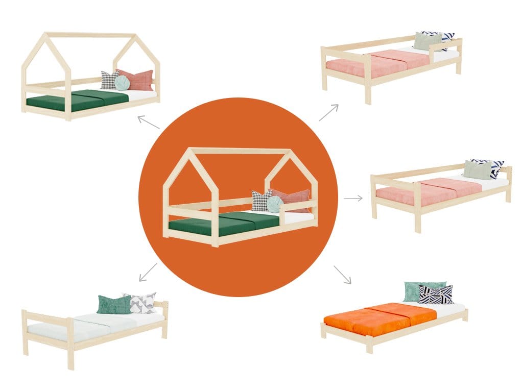 BENLEMI Lit Montessori cabane au sol et individuel SAFE en bois avec 2 barrières