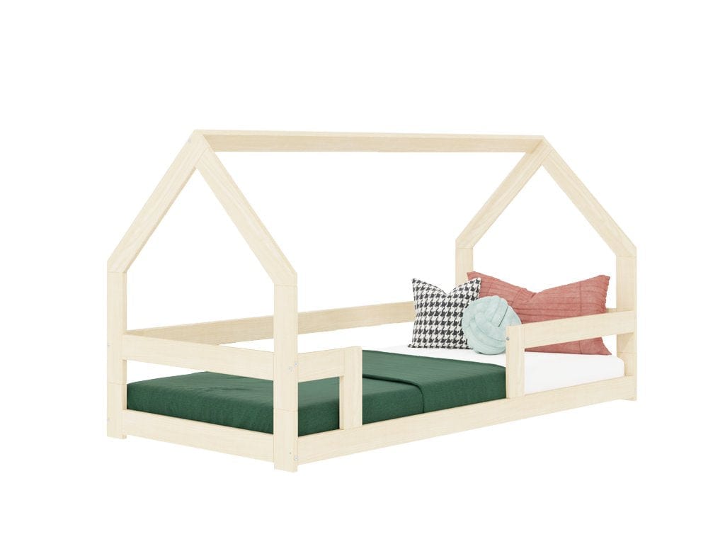 BENLEMI Lit Montessori cabane au sol et individuel SAFE en bois avec 3 barrières