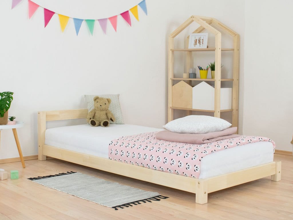 BENLEMI 80 * 160 cm / Bois Naturel Lit Montessori DREAMY avec tête de lit