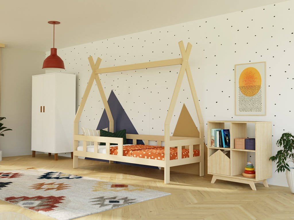 BENLEMI Lit Montessori FENCE en bois avec 2 Barrière