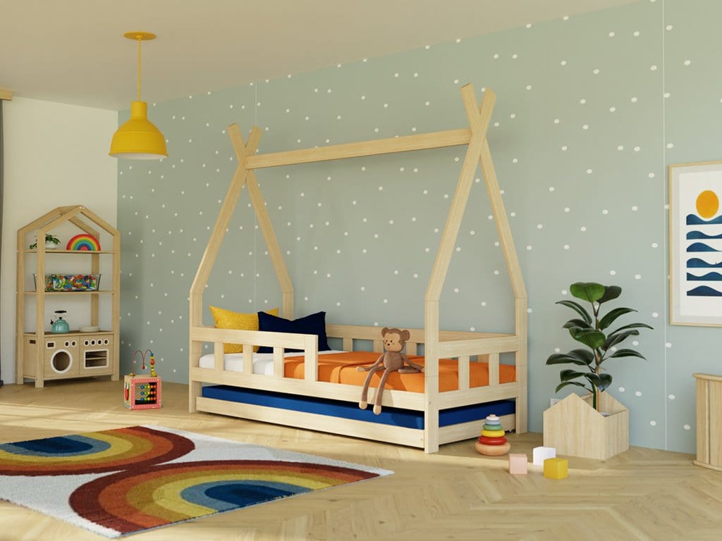 BENLEMI Lit Montessori FENCE en bois avec 2 Barrière