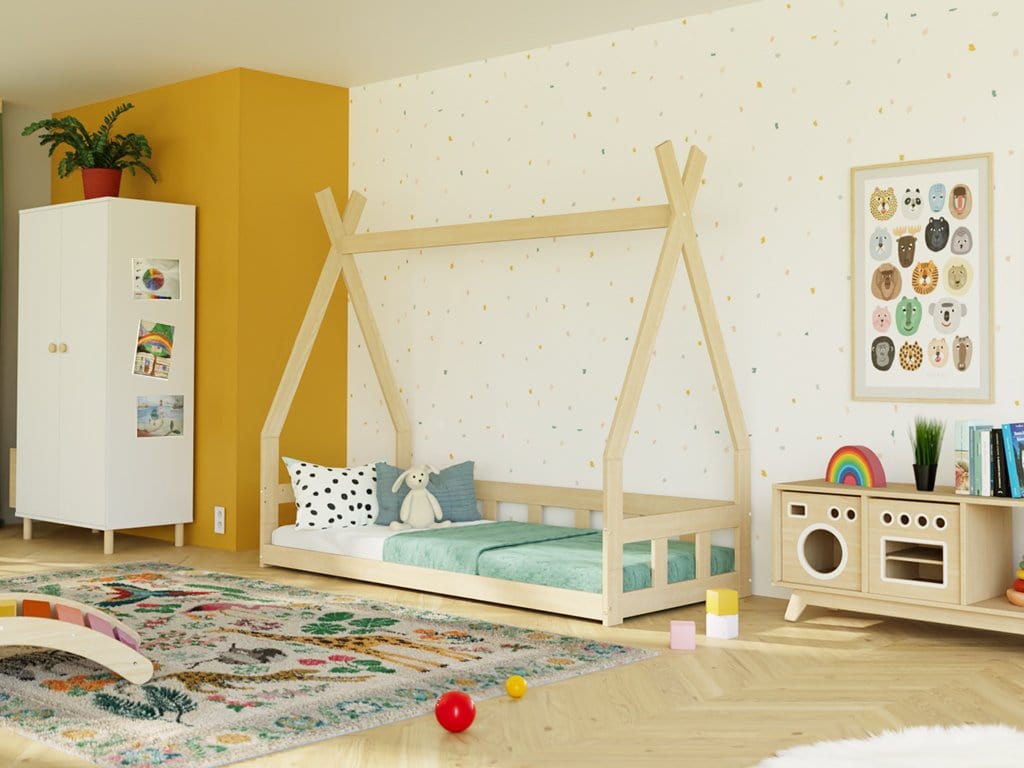 BENLEMI Lit Montessori FENCE en forme de tipi avec Barrière