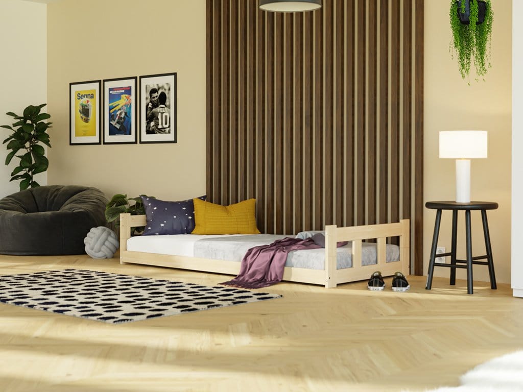 BENLEMI Lit Montessori individuel avec tête de lit FENCE en bois