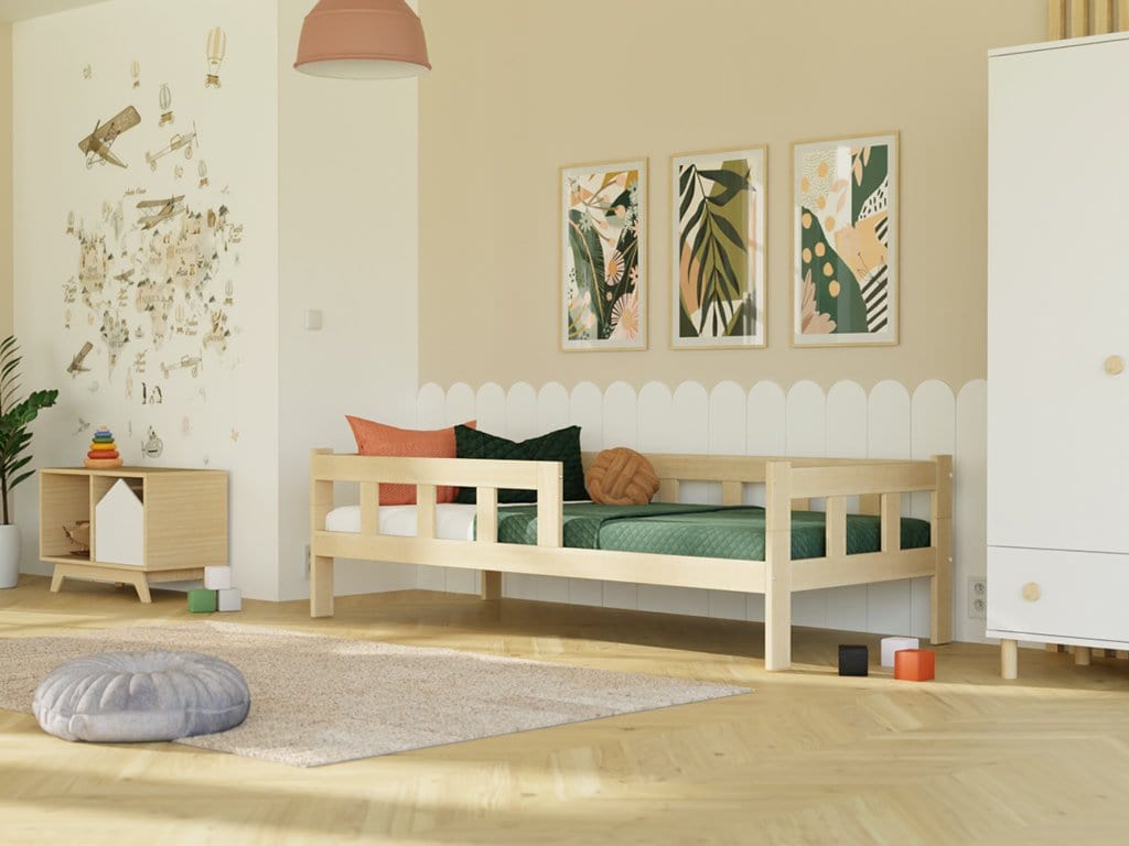 BENLEMI Lit Montessori individuel FENCE en bois avec 2 Barrière