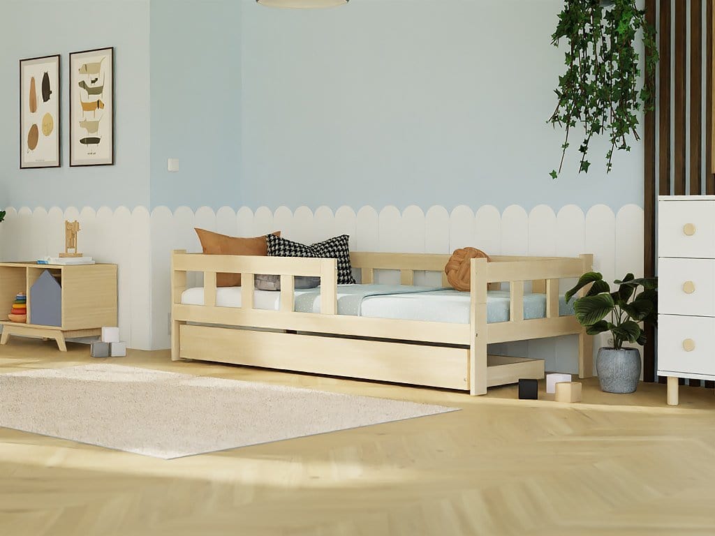 BENLEMI Lit Montessori individuel FENCE en bois avec 2 Barrière