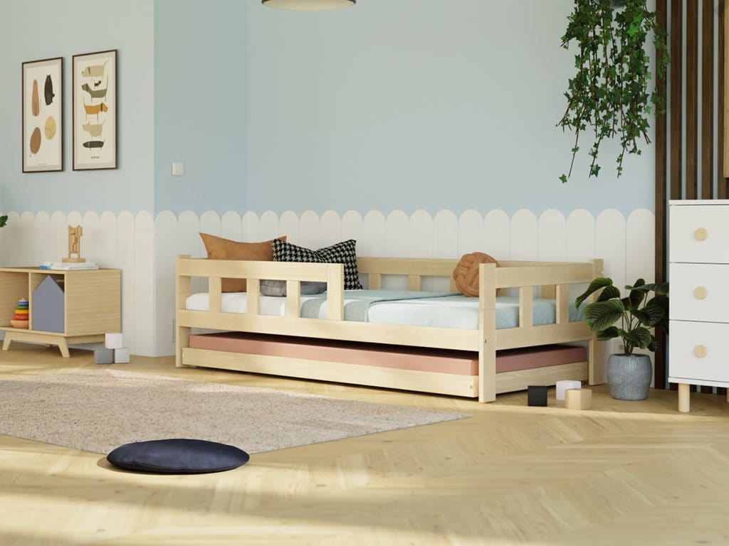 BENLEMI Lit Montessori individuel FENCE en bois avec 2 Barrière