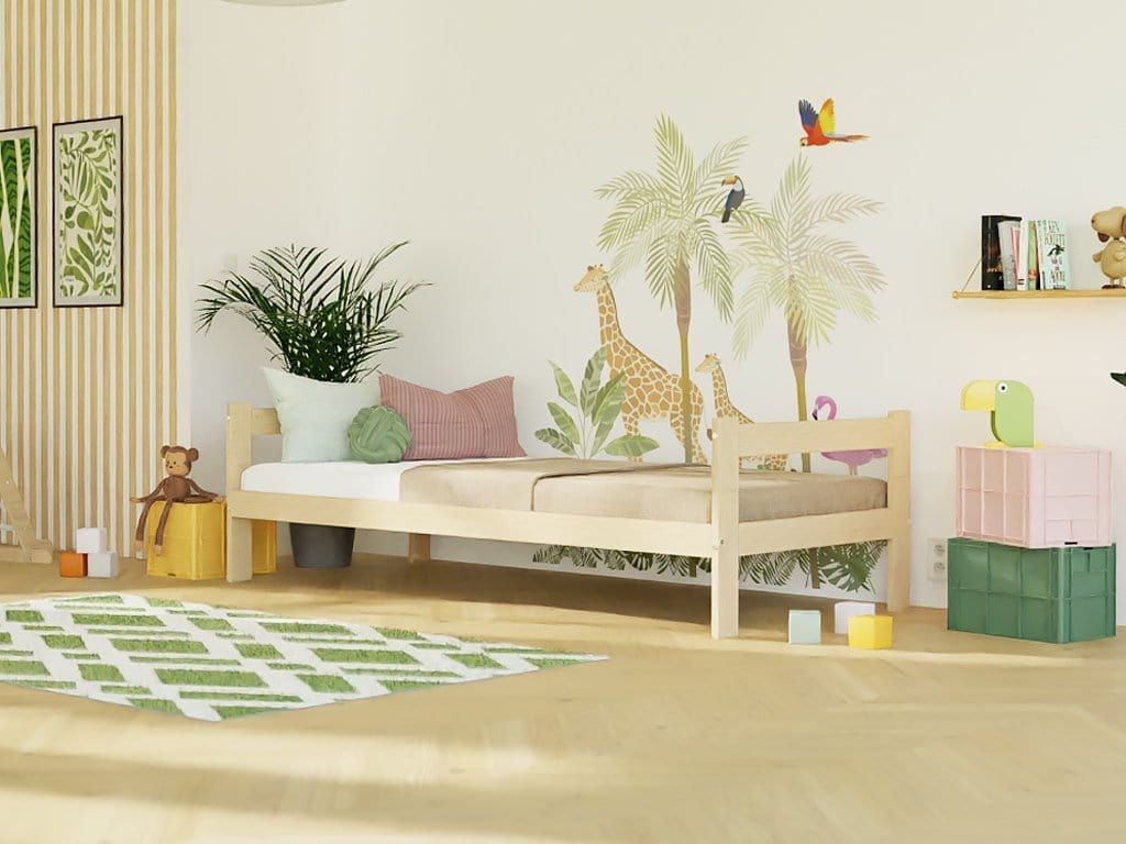 BENLEMI Lit Montessori individuel SAFE en bois avec 2 tête de lit