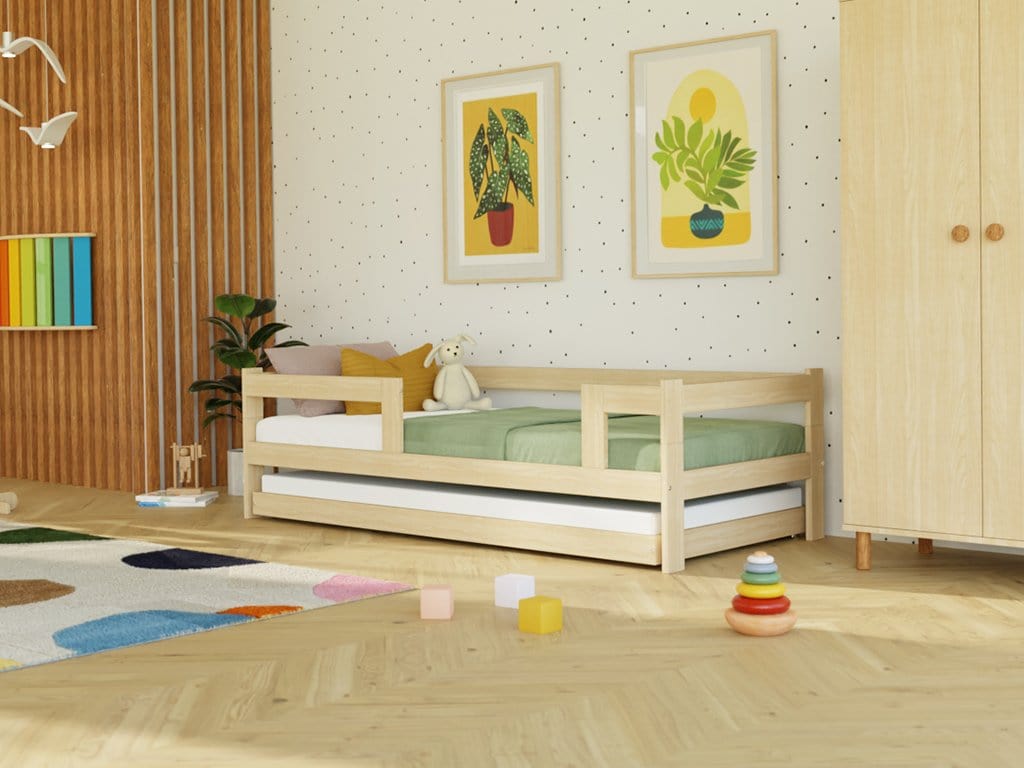 BENLEMI Lit Montessori individuel SAFE en bois avec 3 barrières