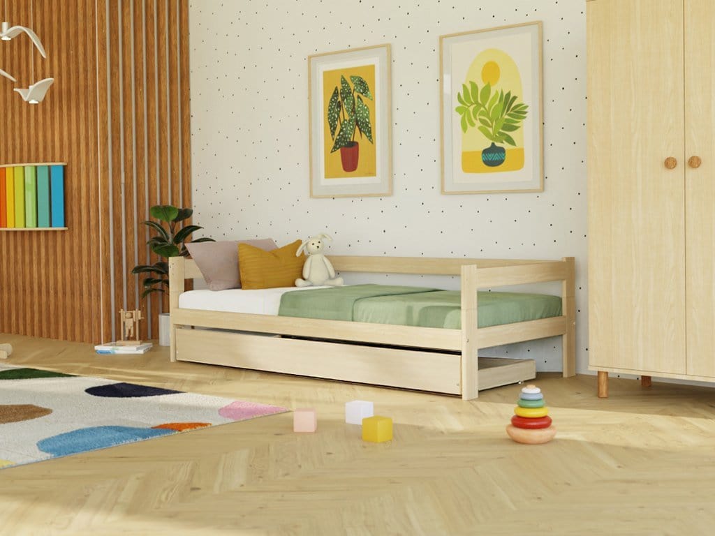 BENLEMI Lit Montessori individuel SAFE en bois avec barrières