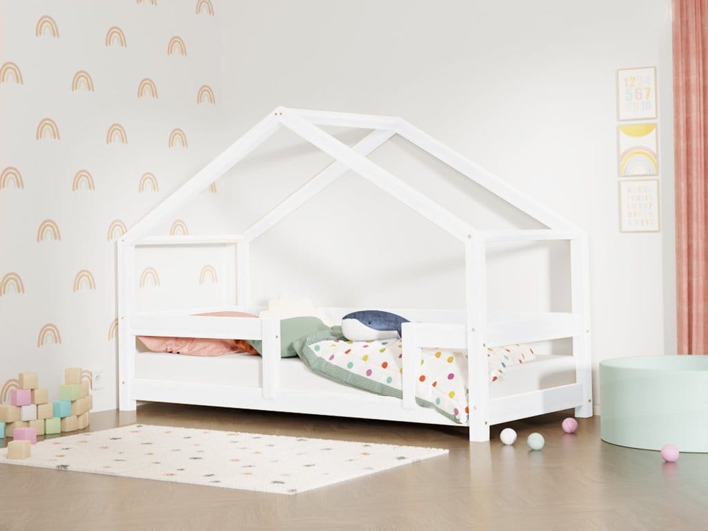 BENLEMI 70 * 160 cm / Blanc Lit Montessori LUCKY avec 2 barrières