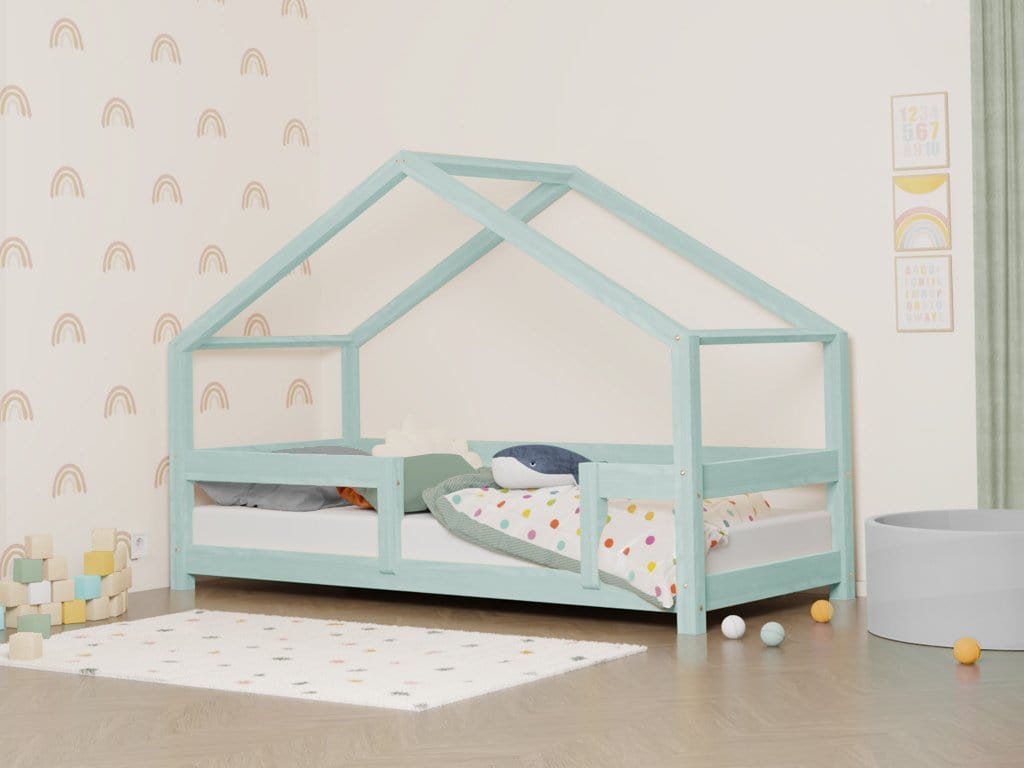 BENLEMI 70 * 160 cm / Bleu Ciel Lit Montessori LUCKY avec 2 barrières