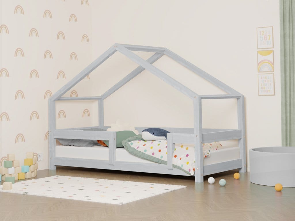 BENLEMI 70 * 160 cm / Gris Lit Montessori LUCKY avec 2 barrières