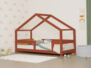 BENLEMI 70 * 160 cm / Rouge Lit Montessori LUCKY avec 2 barrières