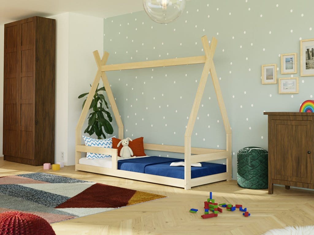 BENLEMI Lit Montessori SAFE en forme de tipi avec 2 barrières