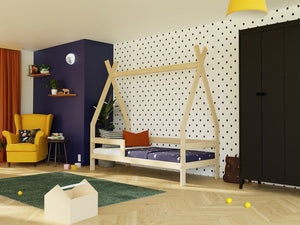 BENLEMI Lit Montessori SAFE en forme de tipi avec 2 barrières en bois