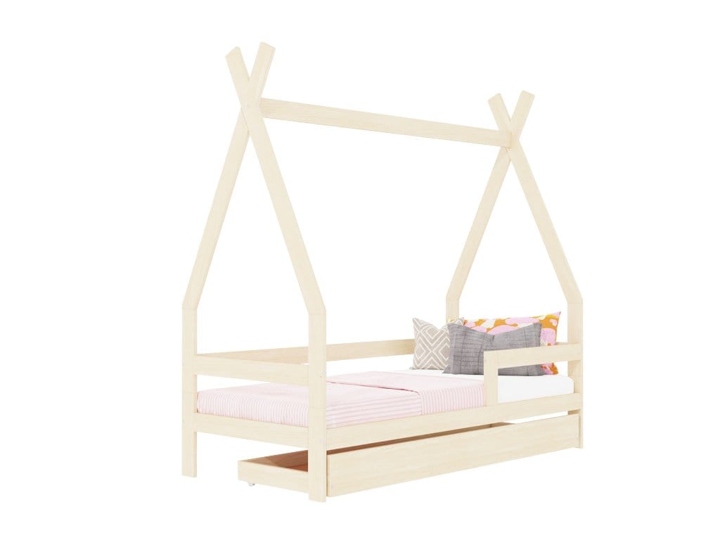 BENLEMI Lit Montessori SAFE en forme de tipi avec 2 barrières en bois