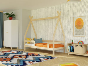 BENLEMI Lit Montessori SAFE en forme de tipi avec 3 barrières en bois