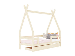 BENLEMI Lit Montessori SAFE en forme de tipi avec 3 barrières en bois