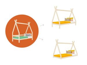 BENLEMI Lit Montessori SAFE en forme de tipi avec barrières en bois