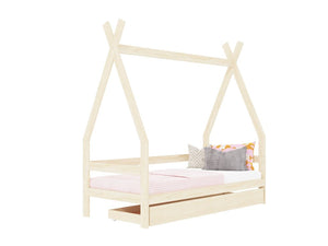 BENLEMI Lit Montessori SAFE en forme de tipi avec barrières en bois