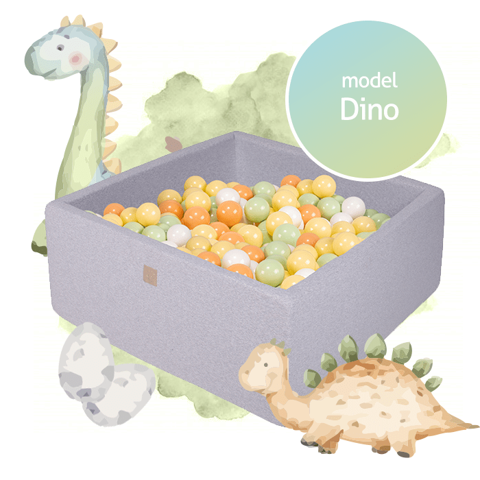 MeowBaby Dinosaure Piscine à balles Carré Coton Gris clair 90x90x40cm Avec 300 balles