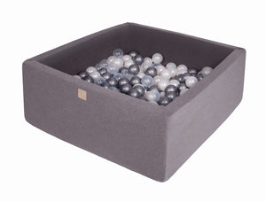 MeowBaby Blanc Perle/Argent/Transparent Piscine à balles Carré Coton Gris foncé Avec 200 balles