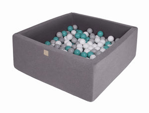 MeowBaby Turquoise/Gris/Blanc Piscine à balles Carré Coton Gris foncé Avec 200 balles