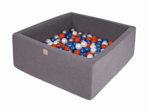 MeowBaby Bleu perle/blanc perle/Orange/argent Piscine à balles Carré Coton Gris foncé Avec 400 balles