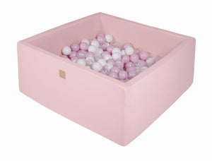 MeowBaby Blanc/Rose pastel/Transparent Piscine à balles Carré Coton Rose clair Avec 400 balles