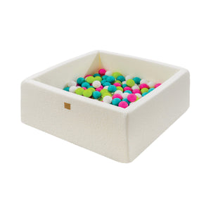 MeowBaby Blanc/vert citron/rose foncé/turquoise Piscine à balles Carré Tissu Bouclé Blanc Avec 200 balles